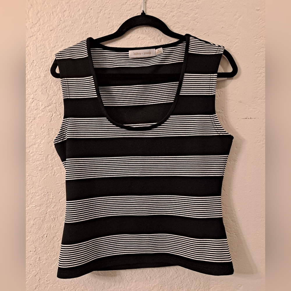 Anthropologie Bishop & Young Women's Black & White Striped Crewneck Tank Top